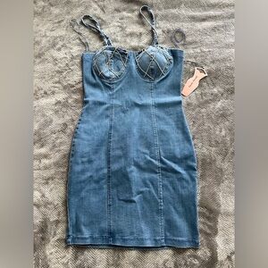 Chic Denim Dress with Studded Bust